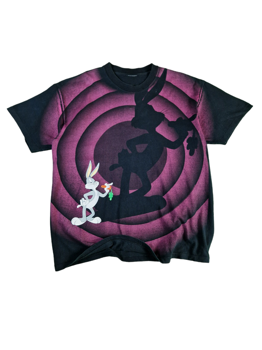 Vintage Wild Oats Shirt Bugs Bunny Warner Bros 1992 All Over Print Schwarz Pink  L-XL