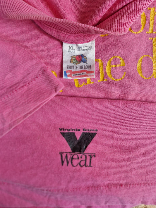 Vintage Fruit Of The Loom Shirt Virginia Slims "Wet T-Shirts Belong In The Dryer" Made In USA Rosa XL