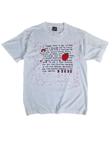 Vintage Fruit Of The Loom Shirt 80s "I Promise (...) Because I Am A Teacher" Spruch Single Stitch Made In USA Weiß M