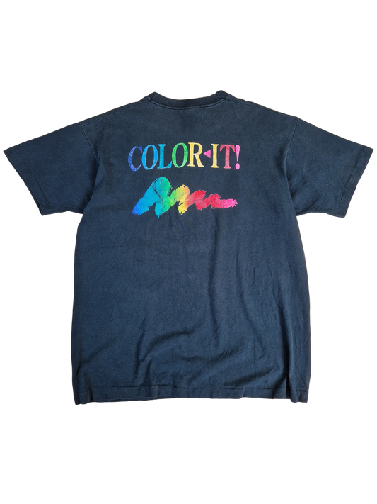 Vintage Fruit Of The Loom Shirt Timeworks "Color It!" Single Stitch Made In USA Dunkelblau XL