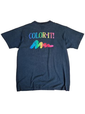 Vintage Fruit Of The Loom Shirt Timeworks "Color It!" Single Stitch Made In USA Dunkelblau XL