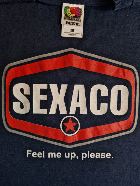 Vintage Fruit Of The Loom Shirt Sexaco "Fill Me Up, Please" Single Stitch Made In Canada Dunkelblau XL