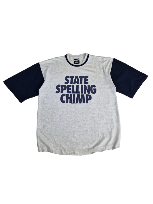 Vintage Signal Sport Shirt "State Spelling Chimp" Single Stitch Made In USA Grau Blau L