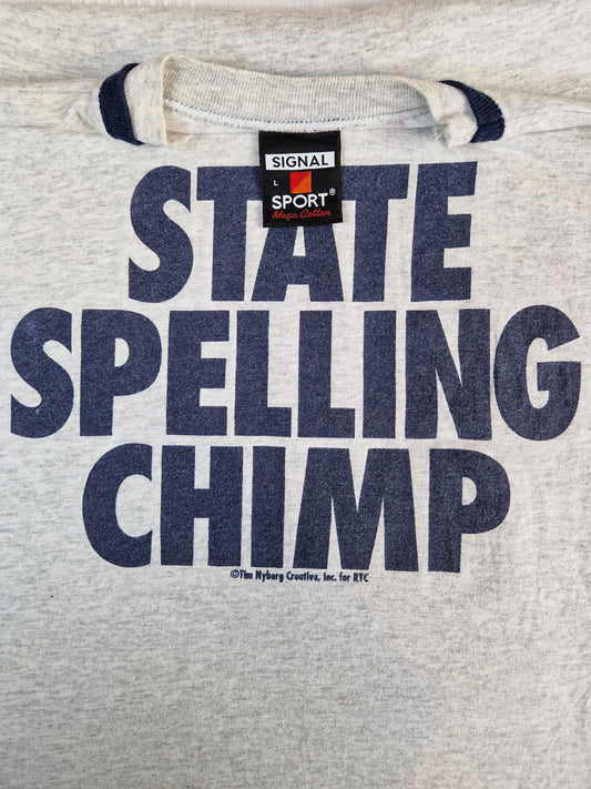 Vintage Signal Sport Shirt "State Spelling Chimp" Single Stitch Made In USA Grau Blau L