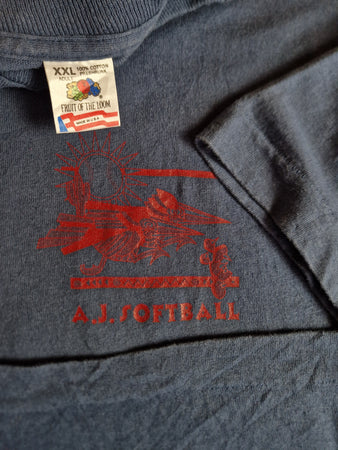 Vintage Fruit Of The Loom Shirt "A.J. Softball, Apache Junction" Single Stitch Made In USA Dunkelblau XXL