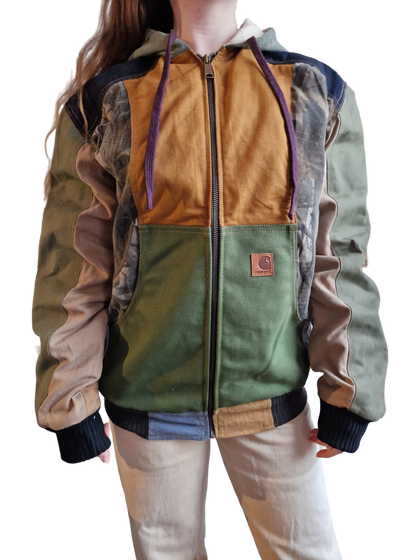 Vintage Carhartt Hooded Jacke Upcyclet Patchwork Leicht Gefüttert M-L