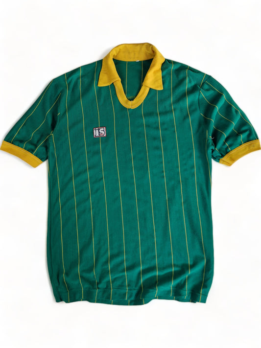 Vintage Fußballtrikot 70s Nadelstreifen #3 Grün Gelb M-L