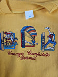 Vintage Sweater 80s "Canazei Campitello Dolomites" Bestickt Gelb XL