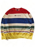 Champion Sweater Boxy Center Logo Print Gestreift Bunt L