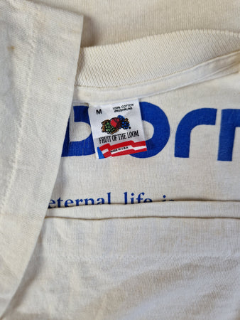 Vintage Fruit Of The Loom Shirt Reebok Bootleg "Reeborn, bc eternal life is not a game" Made In USA Single Stitch M