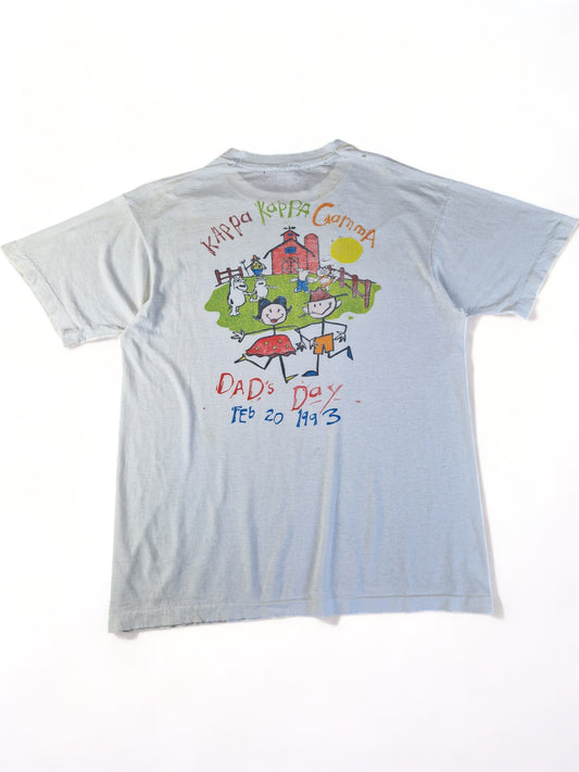 Vintage Fruit Of The Loom Shirt Trashed "Dad's Day 1993, Kappa Kappa Gamma" Made In USA Single Stitch Weiß XL