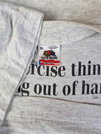 Vintage Fruit Of The Loom Shirt "This exercise thing is getting out of hand." Single Stitch Made In USA Grau XL