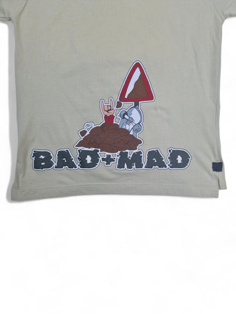 Vintage Bad&Mad Shirt Skater Grafik Oversized Beige S