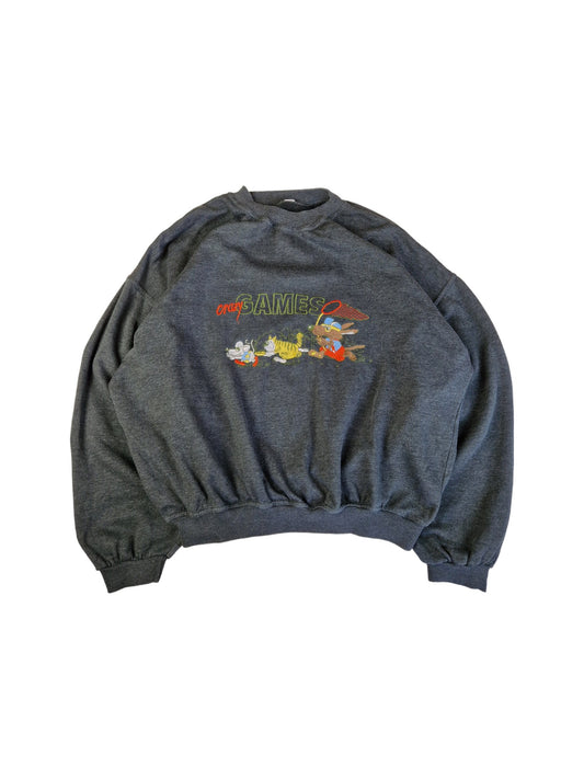 Vintage Sweater "Crazy Games" Stickerei Dunkelgrau M-L