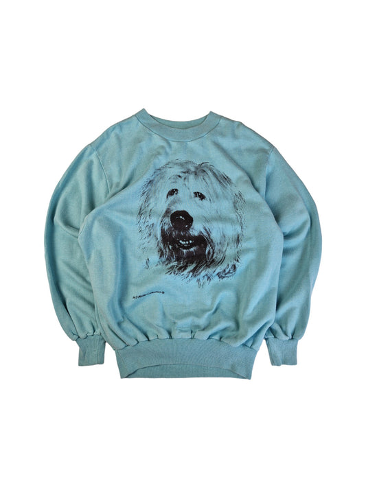 Vintage H.J. Müller Collection Sweater 80s Dog Print Türkis S-M