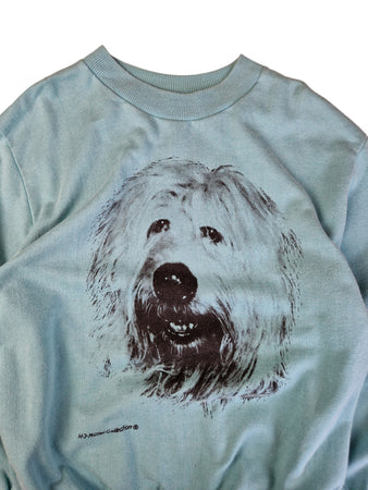 Vintage H.J. Müller Collection Sweater 80s Dog Print Türkis S-M