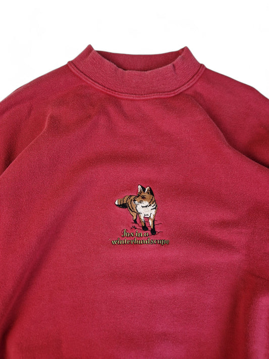 Vintage S. Oliver Sweater 90s "Fox in a winterlandscape" Stickerei Rot L