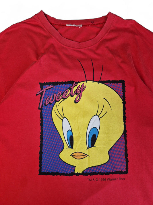 Vintage Warner Bros Shirt Tweety 1996 Made In Korea Single Stitch Rot L-XL