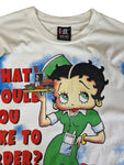 Vintage Giant Shirt Betty Boop Diner "What would you like to order" Single Stitch Made In USA Weiß XL