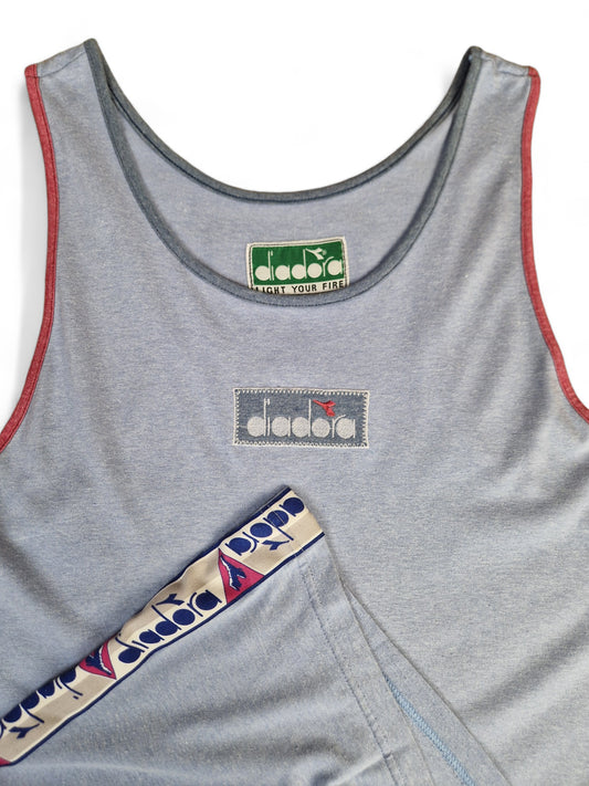 Vintage Diadora Tank Top 80s Made In Italy Logostreifen Grau XXL