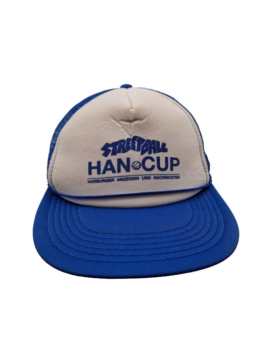 Vintage Mesh Cap Hamburger Streetball Turnier "Han-Cup" Basketball Weiß Blau One Size