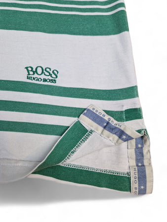 Vintage Hugo Boss Shirt "Ambassador" Mit Brusttasche Made In Italy Gestreift Weiß Grün L-XL