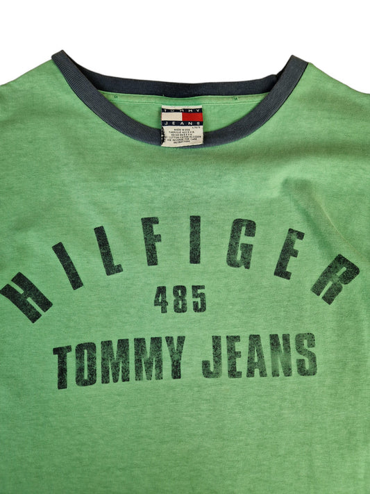 Vintage Tommy Hilfiger Shirt Rundhals Made In USA Dunkelblau Grün L
