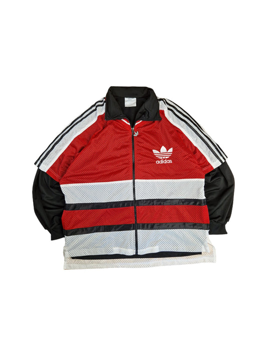 Vintage Adidas Sportjacke 90s Mesh Basketball Oversized Hip Hop Rot Weiß (D7) L