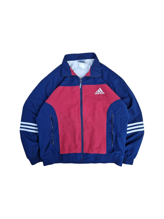 Vintage Adidas Sportjacke Big Logo Stitching Blau Rot (Kindergröße 164) S-M