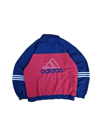 Vintage Adidas Sportjacke Big Logo Stitching Blau Rot (Kindergröße 164) S-M