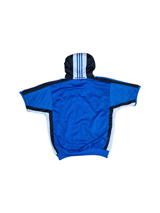 Vintage Adidas Sportjacke Kurzärmlig 90s Shooting Mit Kapuze Blau Weiß (D8) L