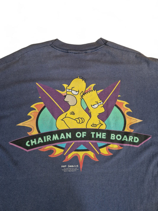 Vintage Screen Stars Shirt 1996 Bart Simpson Beach Club "Chairman of the board" Ausgewaschenes Blau XL