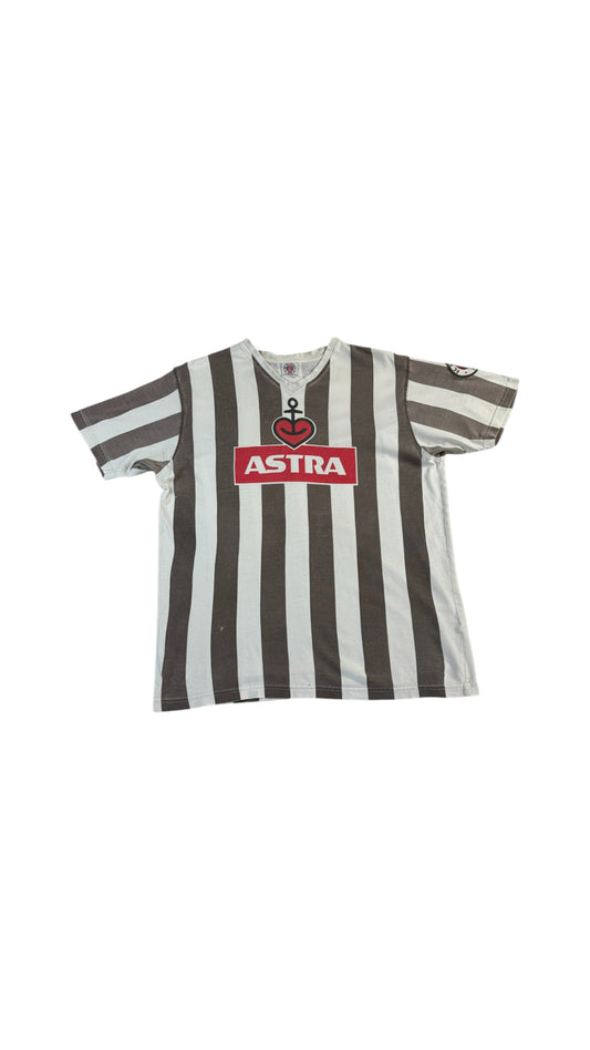 St. Pauli Shirt V-Ausschnitt Trikot Optik Astra Mit Patch Braun Weiß L