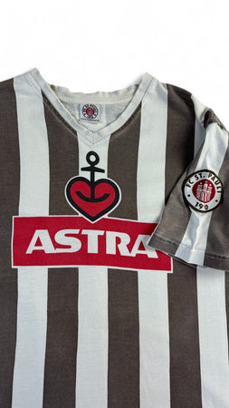 St. Pauli Shirt V-Ausschnitt Trikot Optik Astra Mit Patch Braun Weiß L