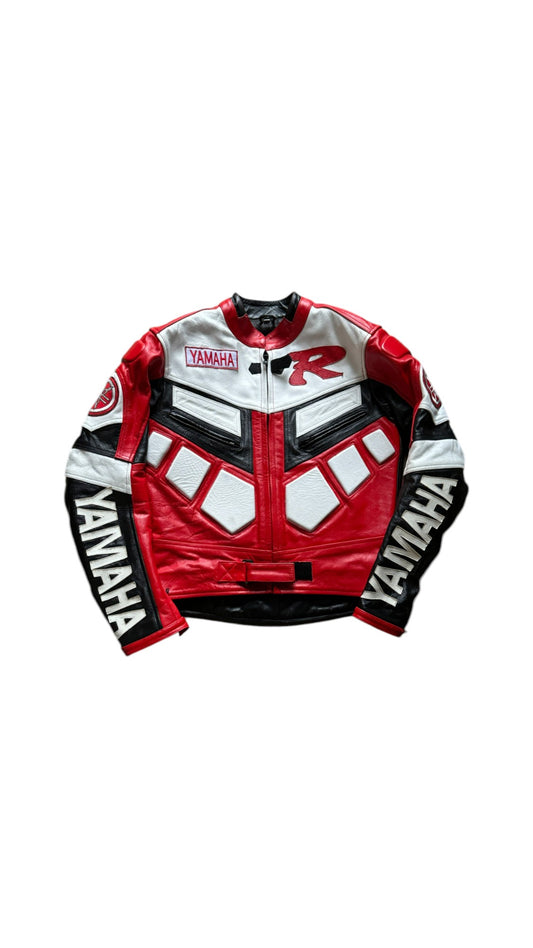 Vintage Yamaha Motorradjacke Leder Mit Protektoren Rot Schwarz S