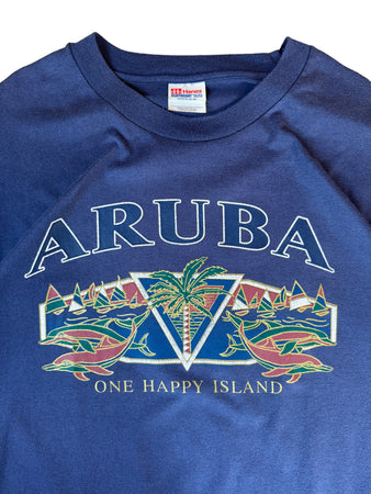 Vintage Hanes Shirt "Arube One Happy Island" Dunkelblau XL