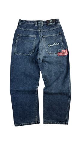 Southpole Baggy Jeans 00s "American Flag"-Stick Dunkelblau 30