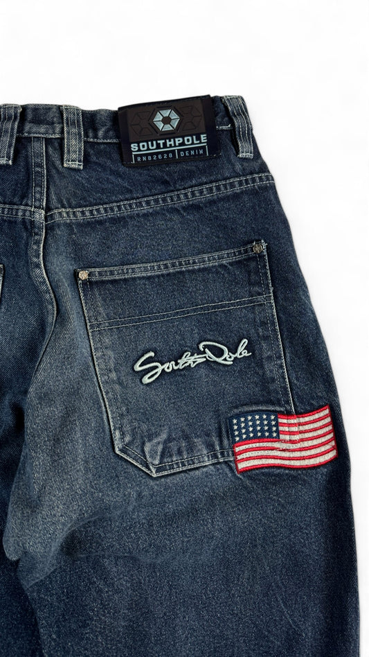 Southpole Baggy Jeans 00s "American Flag"-Stick Dunkelblau 30