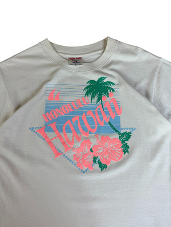 Vintage TeeJays Shirt "Hawaii Honolulu" 3D Print Made In USA Single Stitch Weiß L