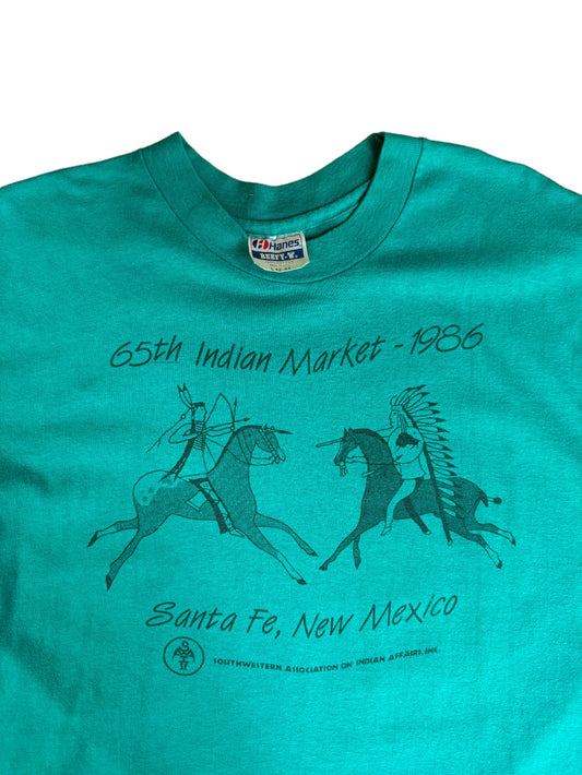 Vintage Hanes Shirt "65th Indian Market - 1986 Santa Fe, New Mexico" Single Stitch Made In USA Grün L