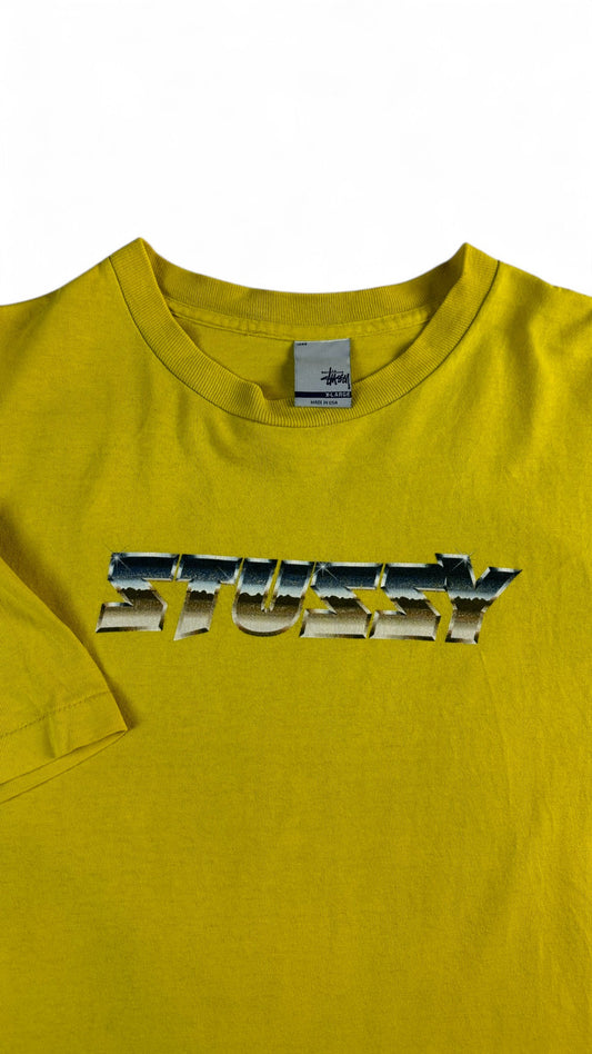 Vintage Stüssy Logo Shirt 90s Basic Made In USA Single Stitch Gelb XL