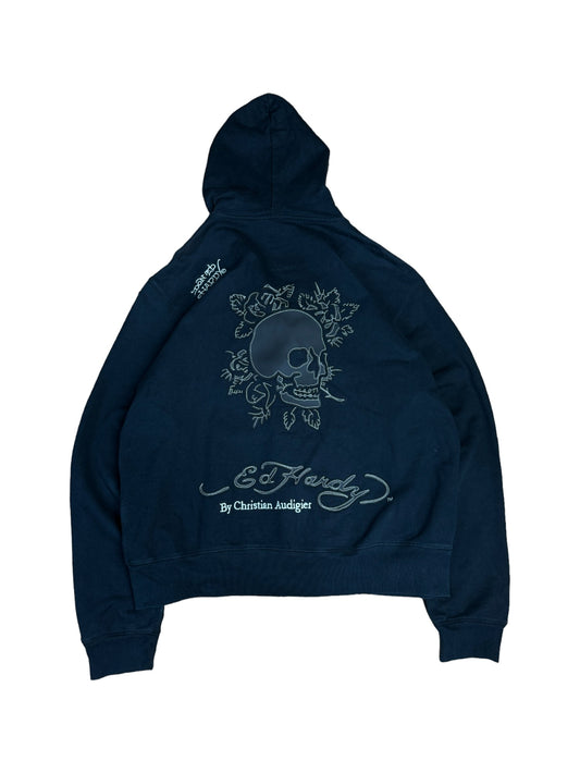 Ed Hardy Hoodie Mit Reißverschluss Totenkopf Patch Schwarz 3XL