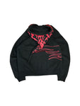 Hoodie Totenkopf & Flammen Print Mit Spitzer Kapuze Schwarz Rot L