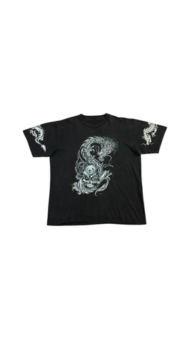 Reo Shirt 2001 Y2K Dragon Tiger Skull Print Schwarz M-L