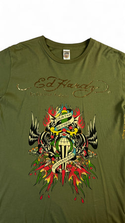 Ed Hardy Shirt 00s "Death before dishonor" Dunkelgrün M