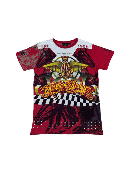 Christian Audigier Shirt Strass Allover-Print Rot S