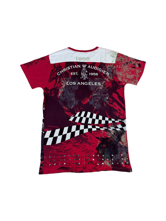 Christian Audigier Shirt Strass Allover-Print Rot S