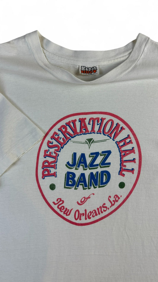 Vintage Hanes Shirt 80s Preservation Hall Jazz Single Stitch Made In USA Weiß XL