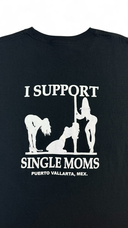 Yazbek T-Shirt 00s "I Support Single Moms Puerto Vallarta" Print Schwarz L