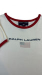 Vintage Polo Sport Ralph Lauren Ringer T-Shirt 1996 "Fashion Targets Breast Cancer" Made In USA Weiß S